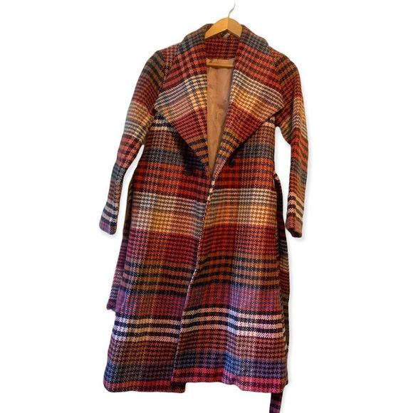 Souk + Sepia Pink Plaid Belted Coat - Picture 3 of 11